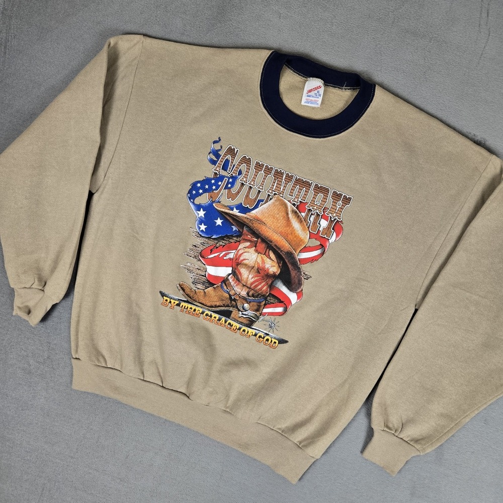 Vintage Jerzees Sweatshirt Mens XL  Cowboy Boots Hat Western Graphic USA 90s